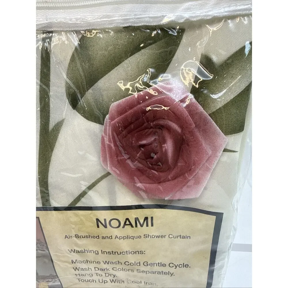 Naomi Airbrushed & Appliqué Pink Roses Shower Curtain White 70 x 72